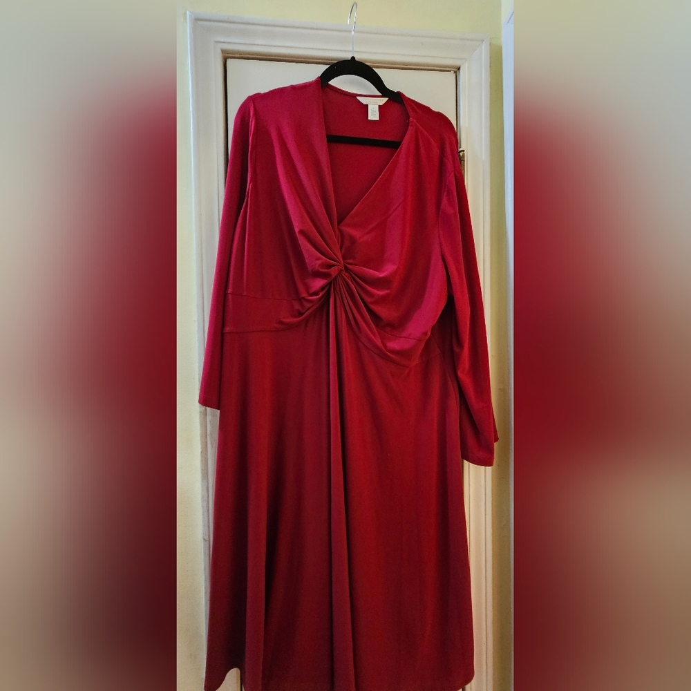 LONDON TIMES RED TWIST KNOT DRESS 3X